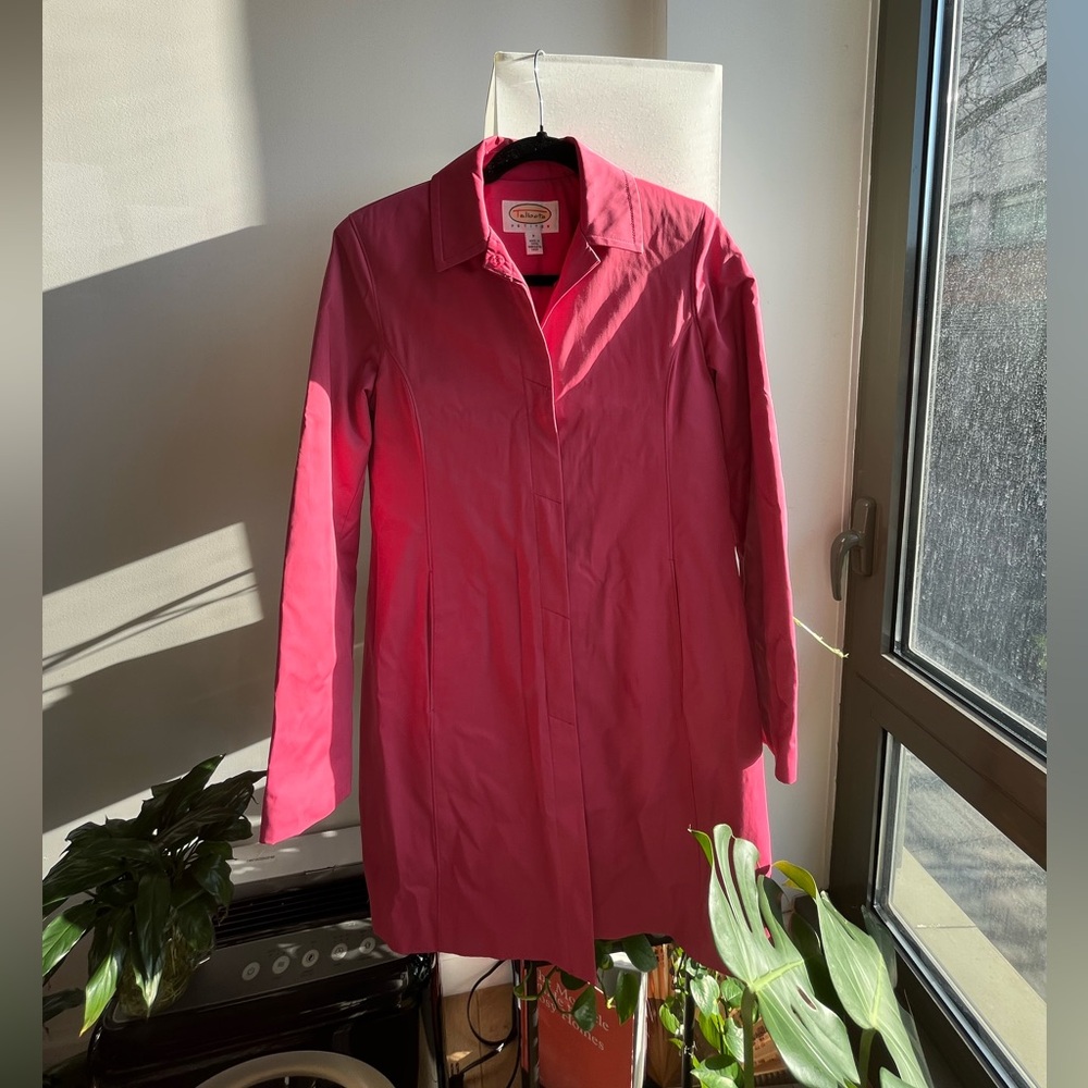 Talbots 60s mod bright pink jacket with windproof exterior and padded lining